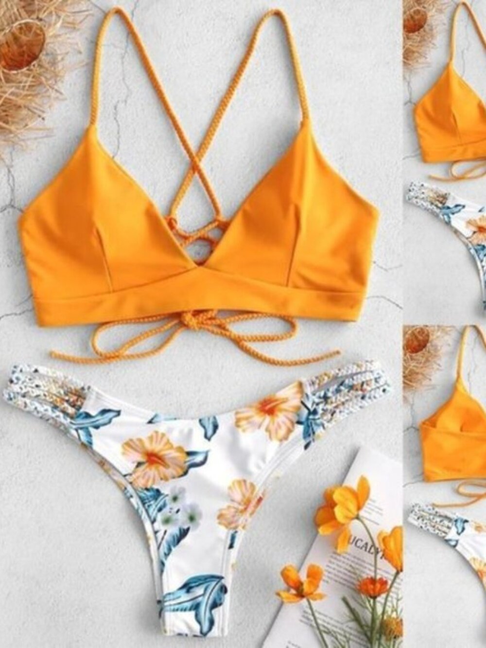Boutique | Rope Side High Cut Floral Print Bikini Bottoms | Size Large